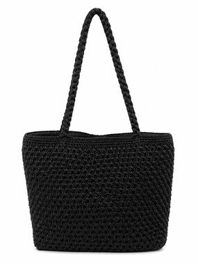 Lina Black Crochet Shoulder Tote Bag